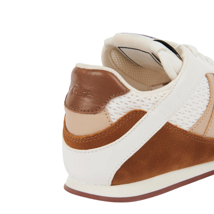 Basket basse CHLOE Kick resille cuir velours marron chocolat