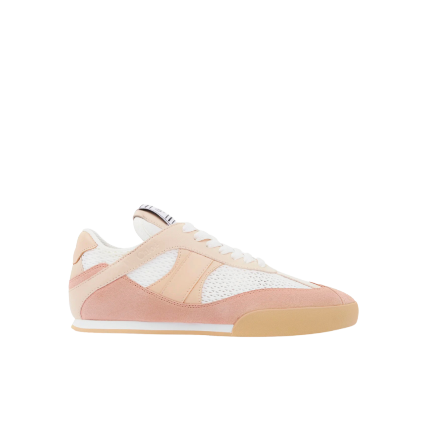 Basket basse CHLOE Kick resille cuir velours rose poudré