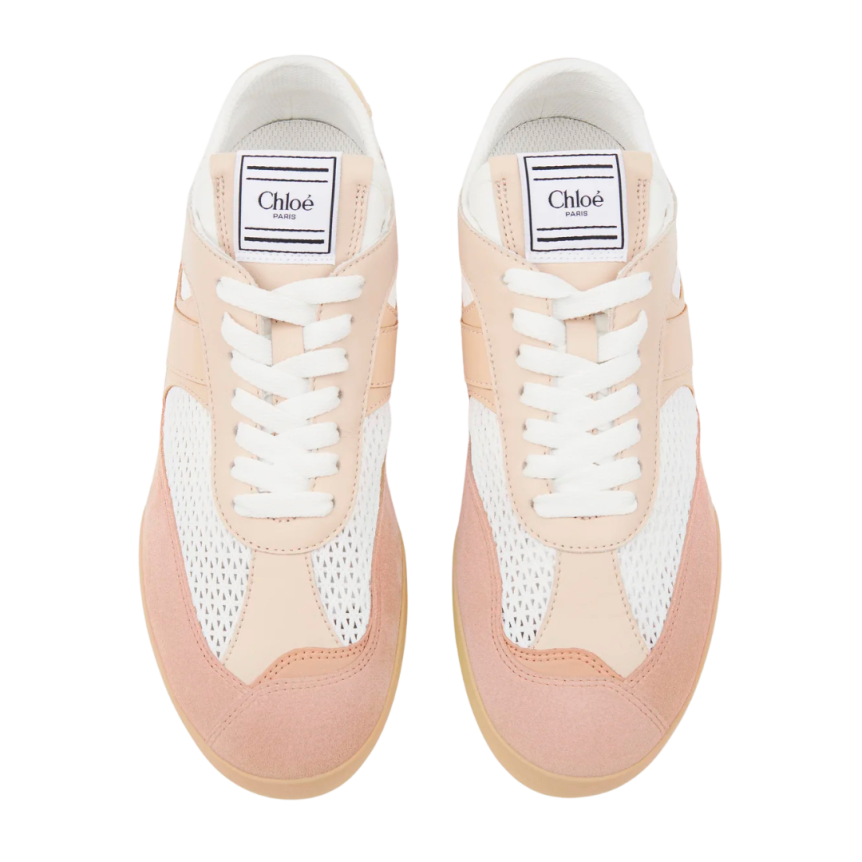 Basket basse CHLOE Kick resille cuir velours rose poudré