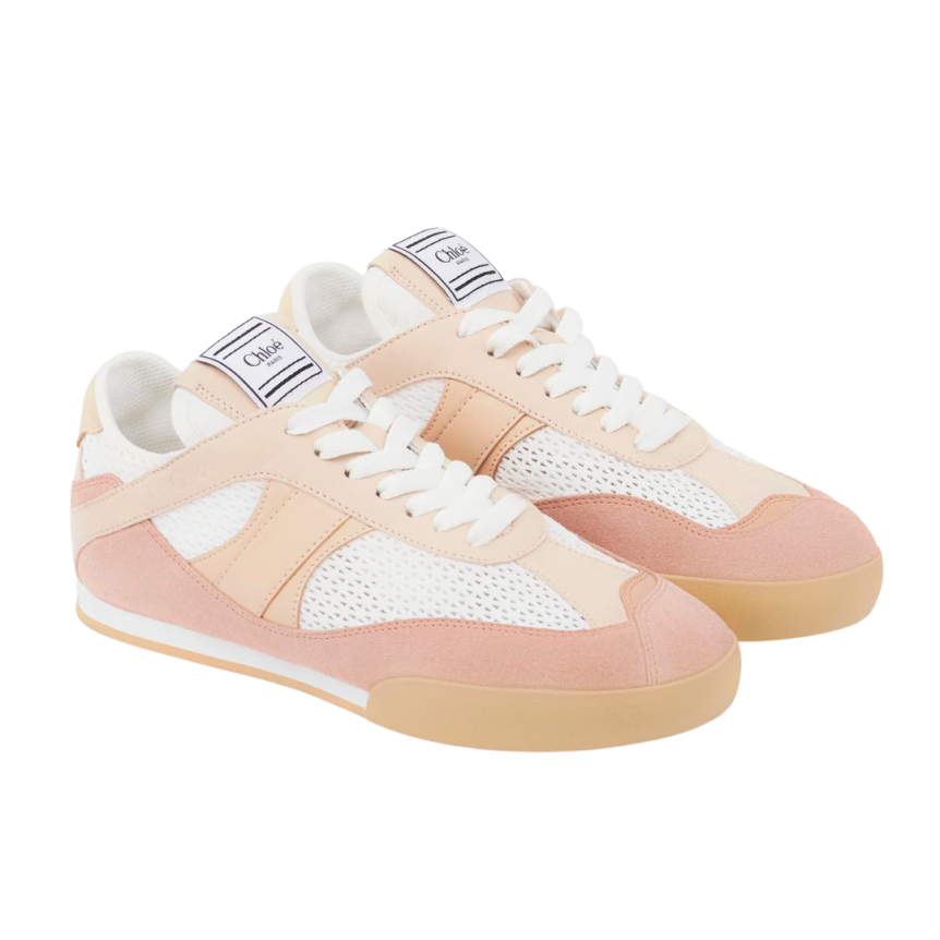 Basket basse CHLOE Kick resille cuir velours rose poudré