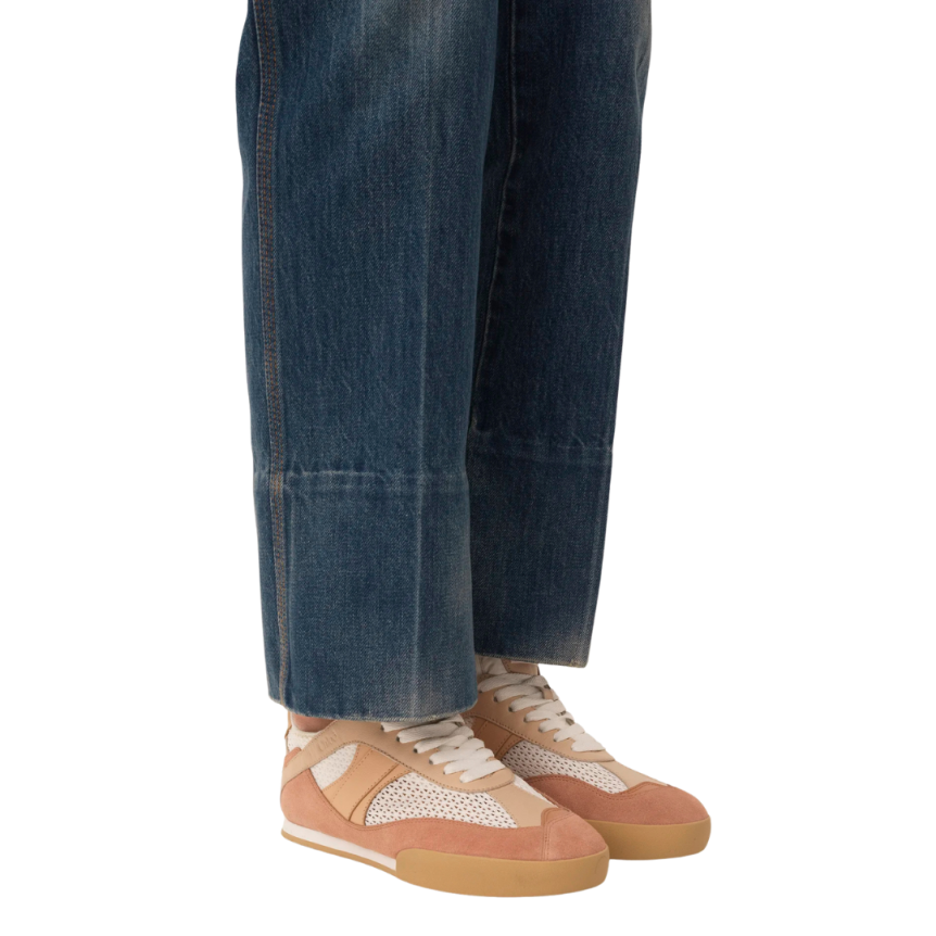 Basket basse CHLOE Kick resille cuir velours rose poudré