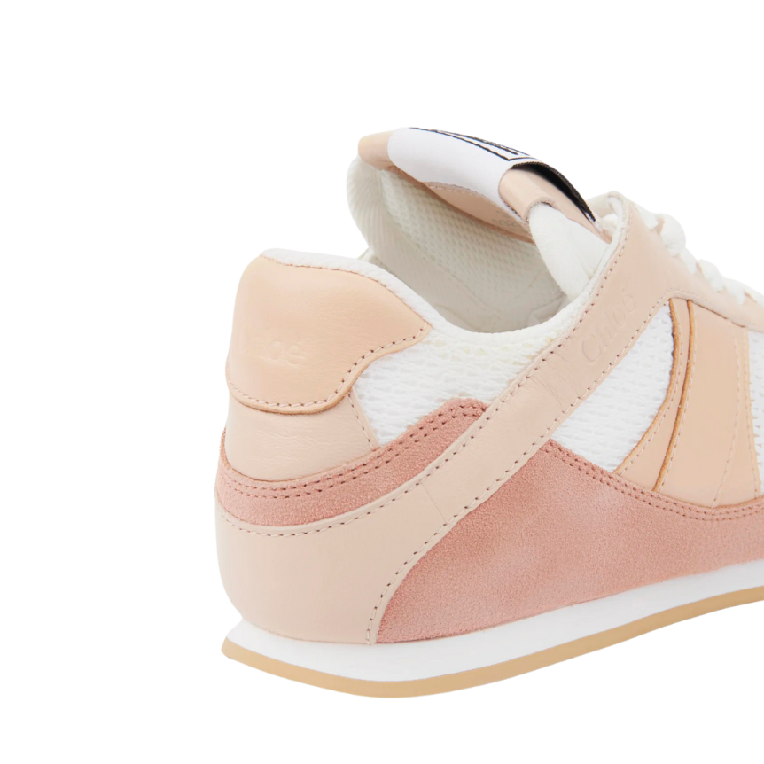 Basket basse CHLOE Kick resille cuir velours rose poudré