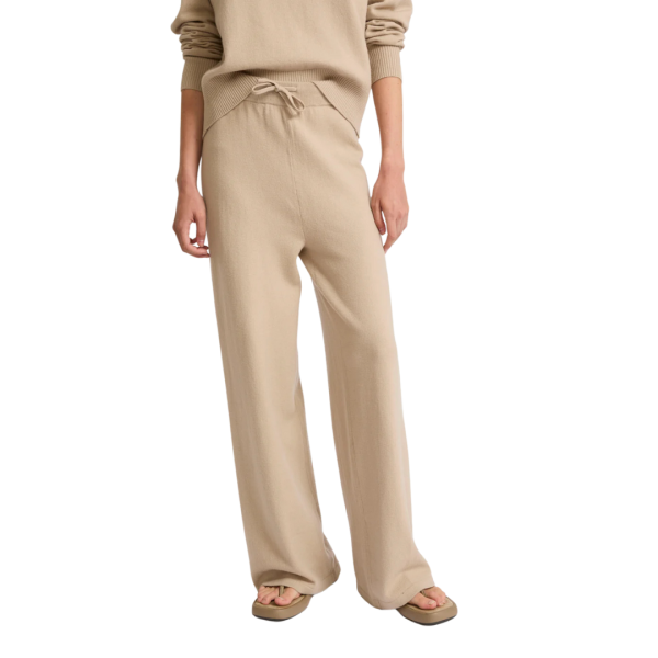 Pantalon ample YVES SALOMON laine mérinos beige taille élastique cordon