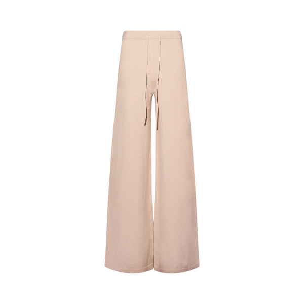Pantalon ample YVES SALOMON laine mérinos beige taille élastique cordon