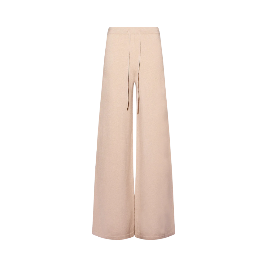 Pantalon ample YVES SALOMON laine mérinos beige taille élastique cordon