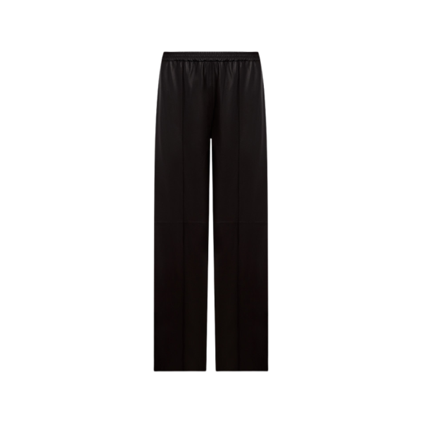 Pantalon droit YVES SALOMON cuir agneau marron chocolat taille élastique