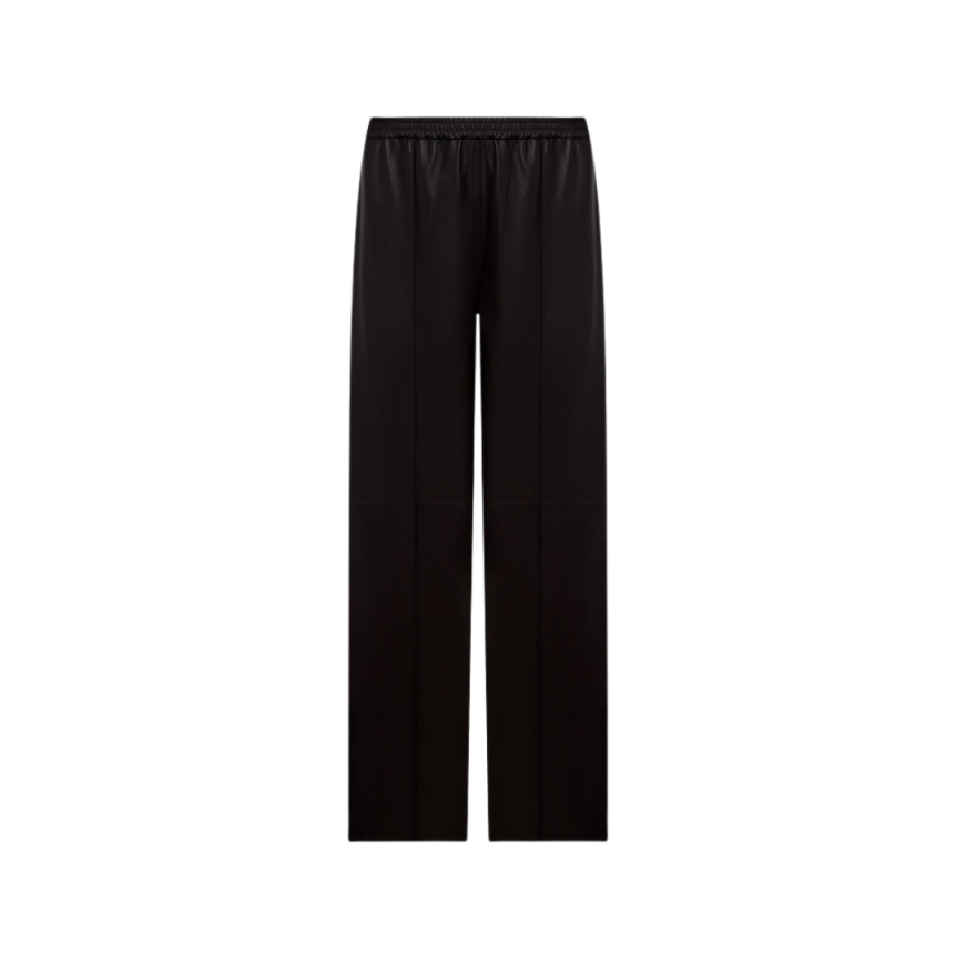 Pantalon droit YVES SALOMON cuir agneau marron chocolat taille élastique
