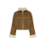 Veste courte peau lainée agneau beige fourrure détails cuir