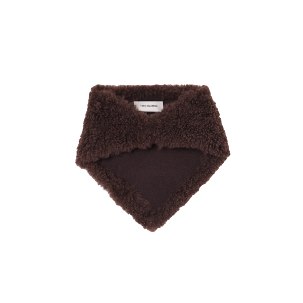 Foulard triangulaire YVES SALOMON Bandana fourrure agneau marron chocolat
