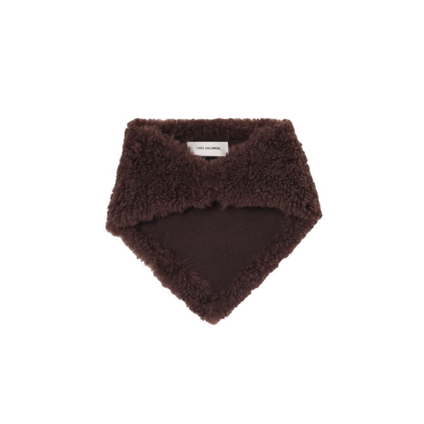 Foulard triangulaire YVES SALOMON Bandana fourrure agneau marron chocolat