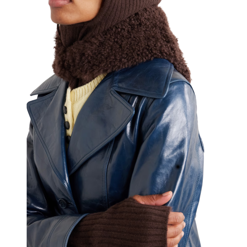 Foulard triangulaire YVES SALOMON Bandana fourrure agneau marron chocolat