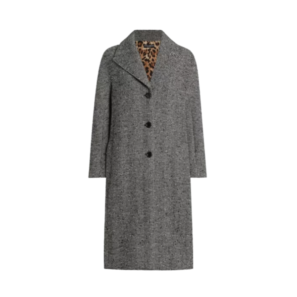 Manteau long DOLCE & GABBANA boutons laine chevrons gris