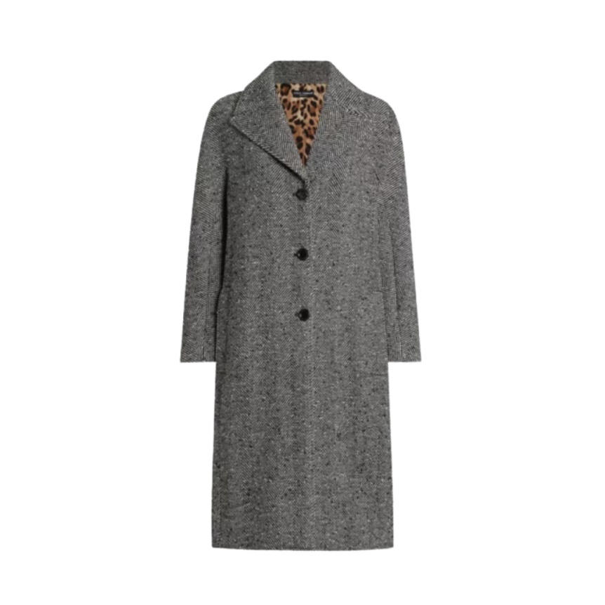 Manteau long DOLCE & GABBANA boutons laine chevrons gris