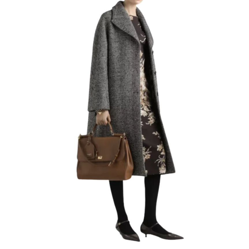 Manteau long DOLCE & GABBANA boutons laine chevrons gris