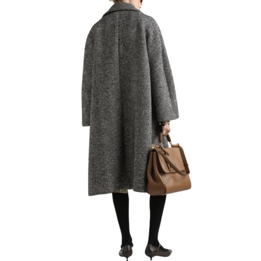 Manteau long DOLCE & GABBANA boutons laine chevrons gris