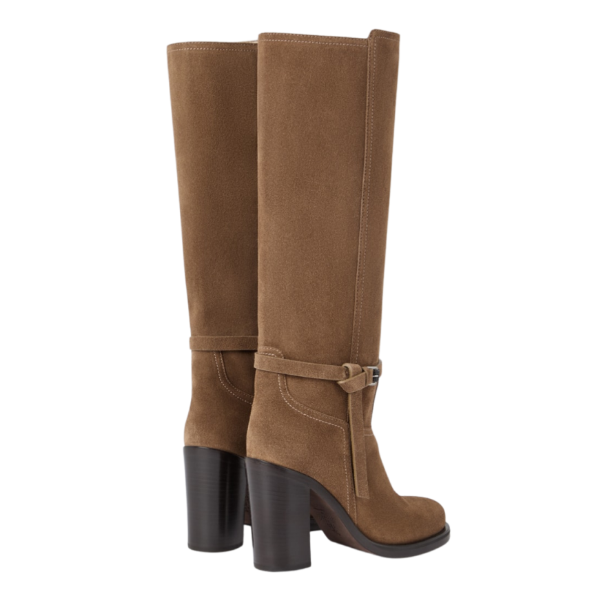 Bottes à talon BRUNELLO CUCINELLI cuir daim marron clair sangle Monile