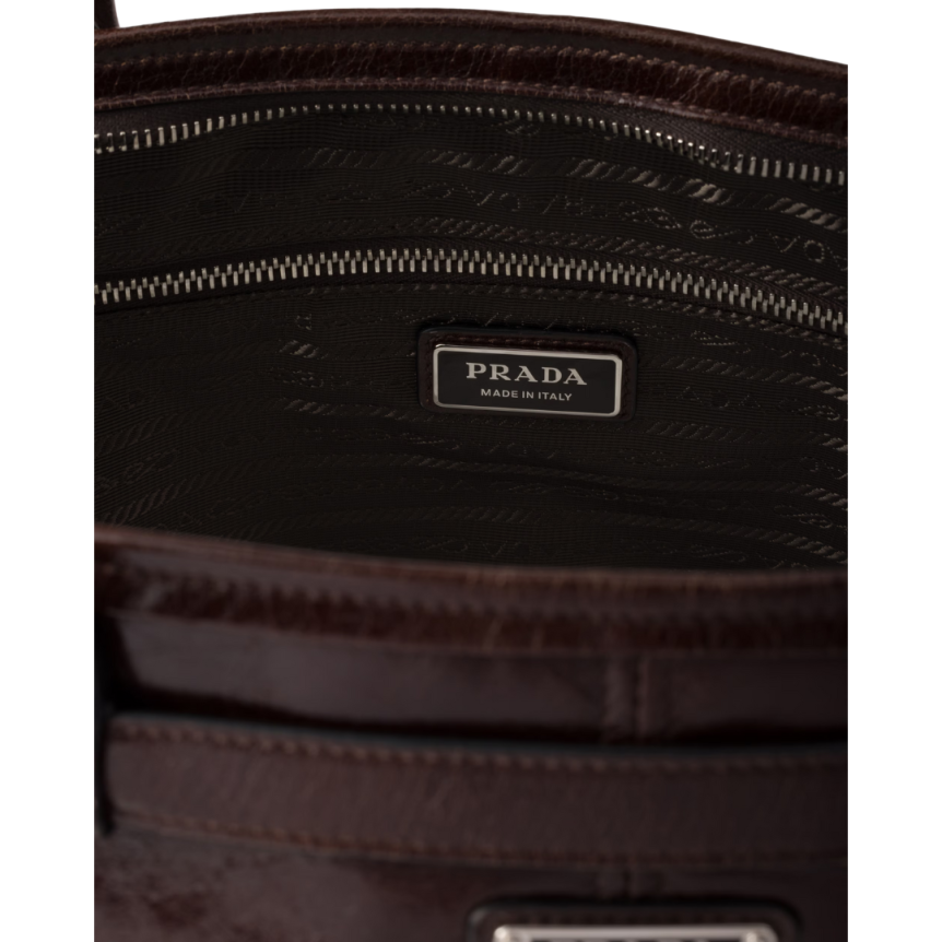 Sac Cabas PRADA Bonnie cuir marron foncé brillant