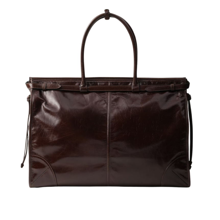 Sac Cabas PRADA Bonnie cuir marron foncé brillant