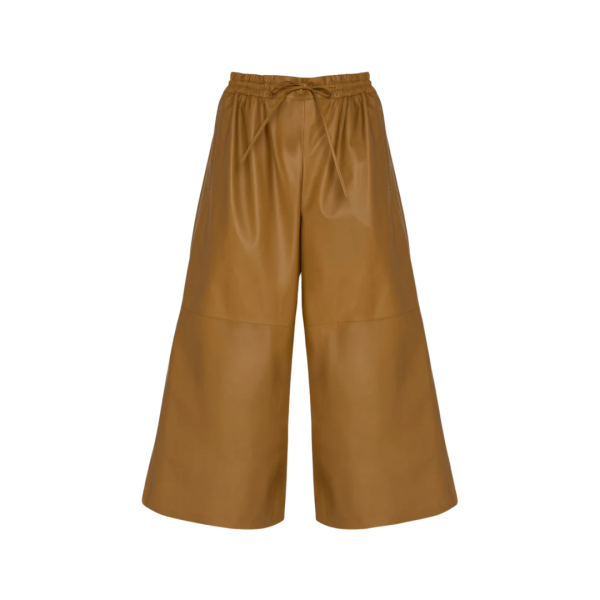 Jupe culotte YVES SALOMON cuir agneau camel jaune cordon taille élastique