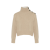 Pull court col cheminée laine cachemire beige boutons épaule