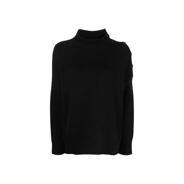 Pull col cheminée YVES SALOMON laine cachemire noir boutons epaule