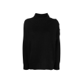 Pull col cheminée laine cachemire noir boutons epaule