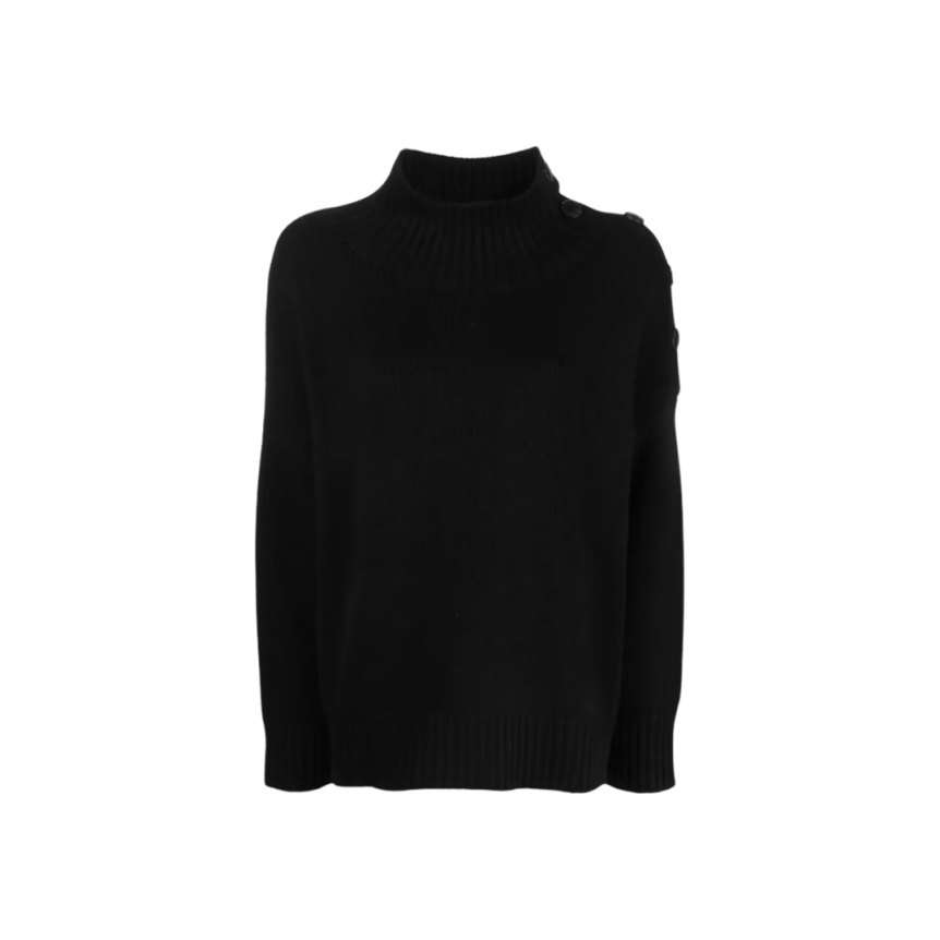 Pull col cheminée YVES SALOMON laine cachemire noir boutons epaule