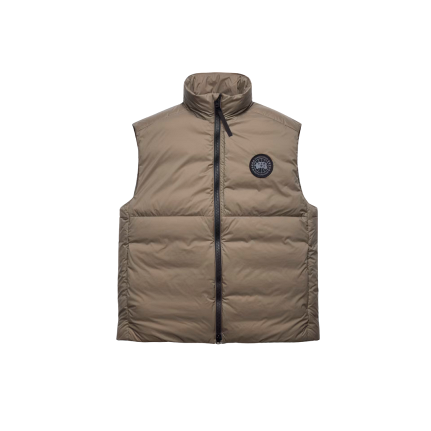 Gilet doudoune sans manche CANADA GOOSE Lodge nylon ripstop taupe logo noir