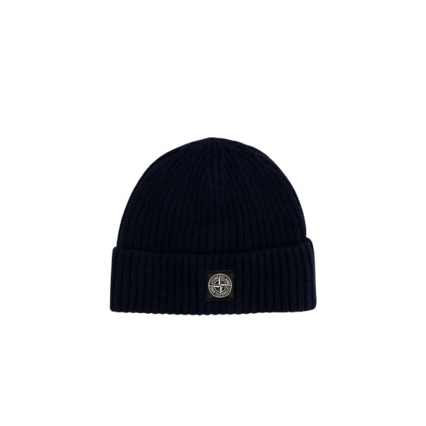 Bonnet STONE ISLAND laine vierge bleu marine écusson Compass