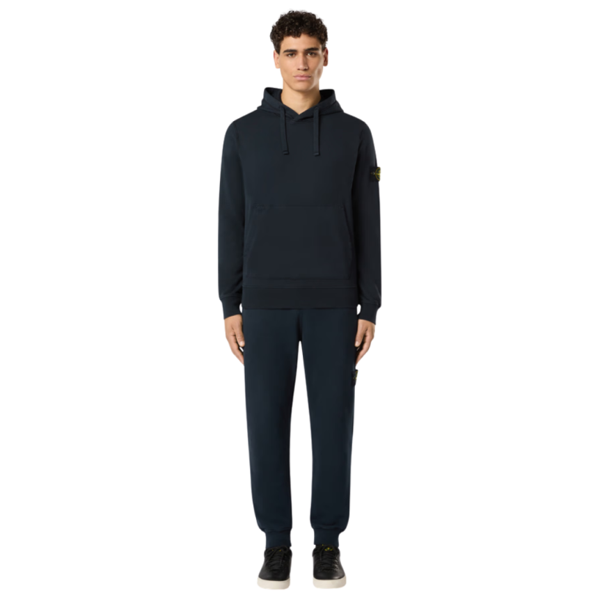 Sweat-shirt à capuche STONE ISLAND en molleton de coton bio bleu marine