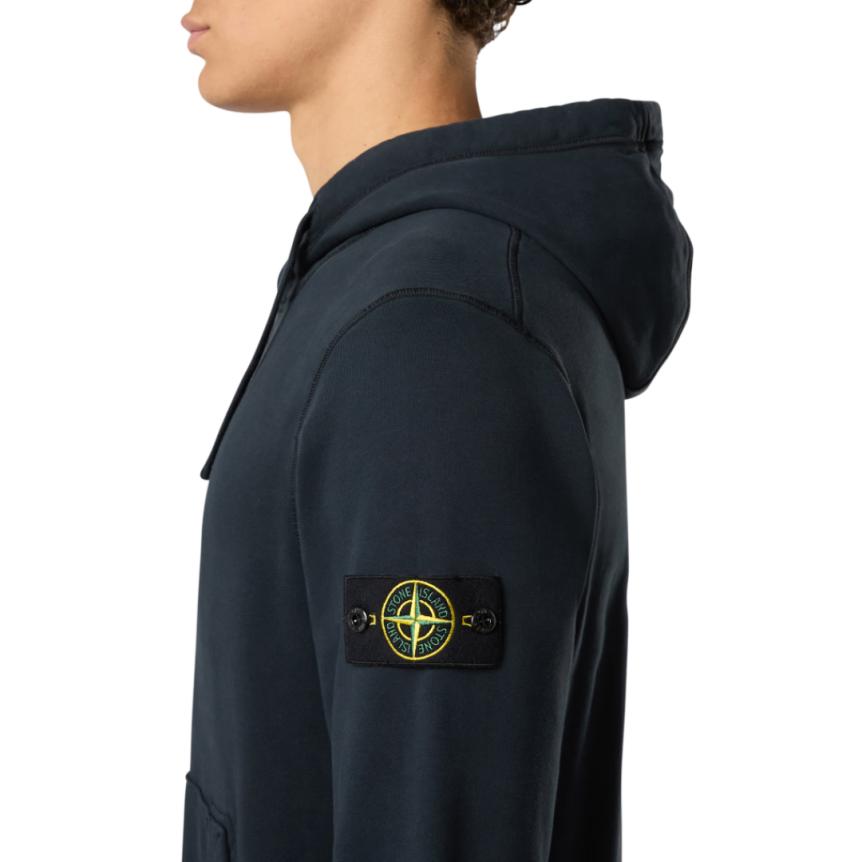 Sweat-shirt à capuche STONE ISLAND en molleton de coton bio bleu marine
