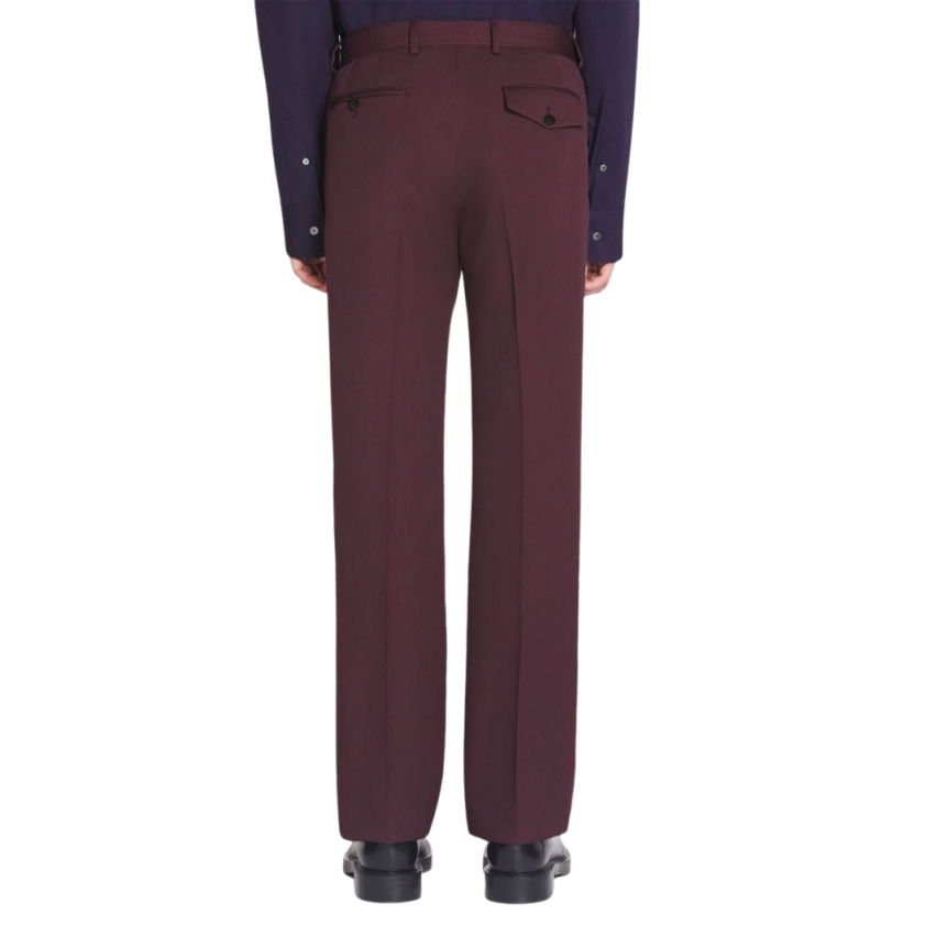 Pantalon droit LANVIN laine bordeaux ceinture