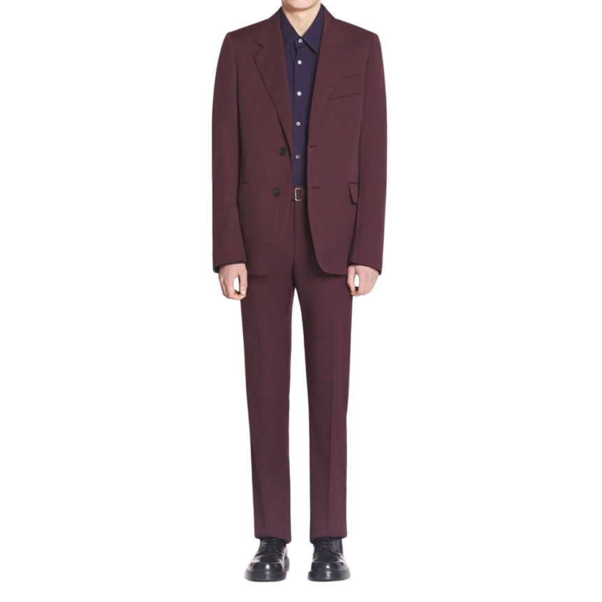 Pantalon droit LANVIN laine bordeaux ceinture