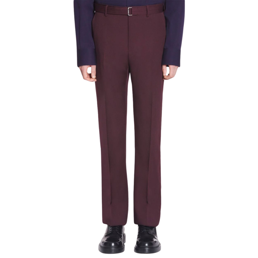 Pantalon droit LANVIN laine bordeaux ceinture
