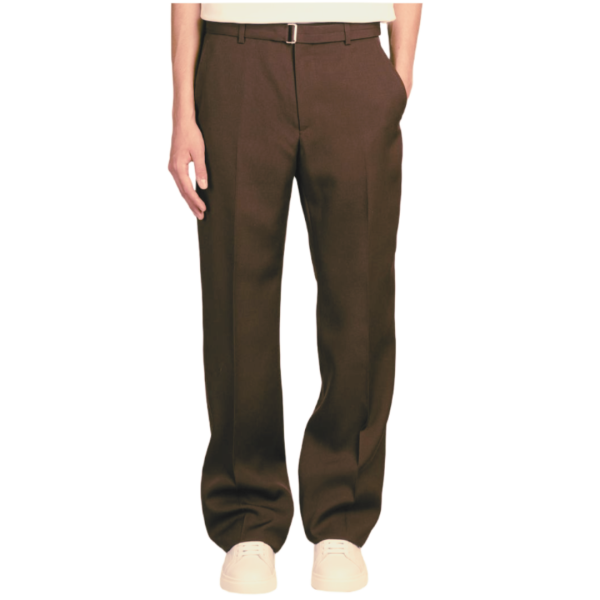 Pantalon droit LANVIN laine marron ceinture