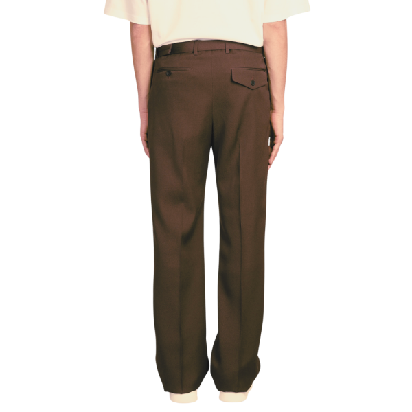 Pantalon droit LANVIN laine marron ceinture