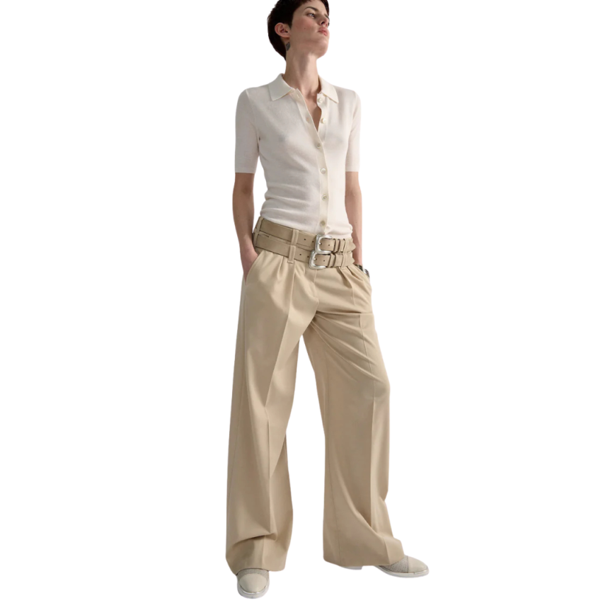 Pantalon large à pinces BARBARA BUI gabardine coton beige
