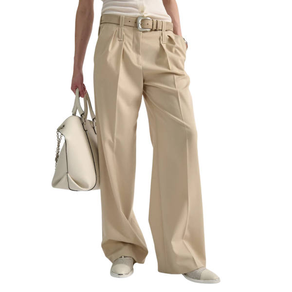 Pantalon large à pinces BARBARA BUI gabardine coton beige