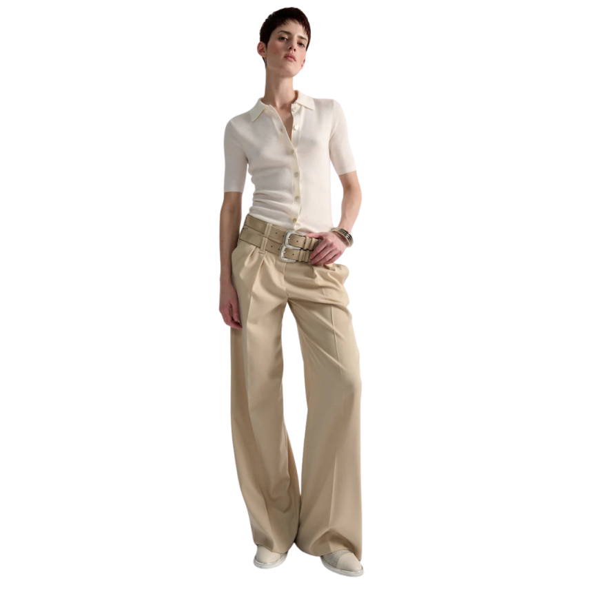 Pantalon large à pinces BARBARA BUI gabardine coton beige