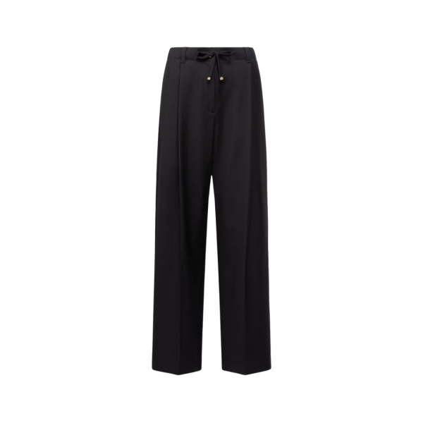 Pantalon large MONCLER gabardine de laine noir taille élastique cordon