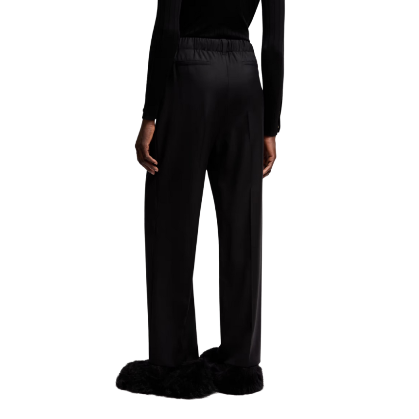 Pantalon large MONCLER gabardine de laine noir taille élastique cordon