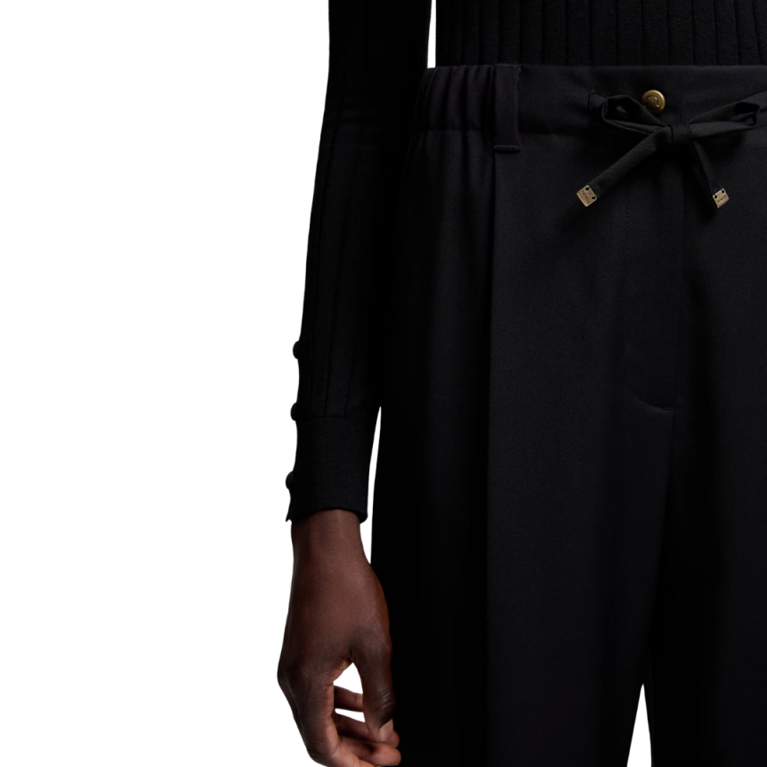 Pantalon large MONCLER gabardine de laine noir taille élastique cordon