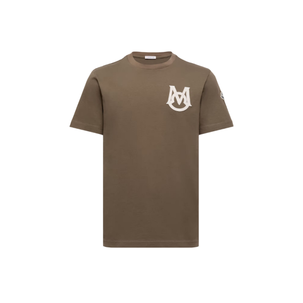 T-shirt col rond MONCLER jersey coton écru logo monogramme