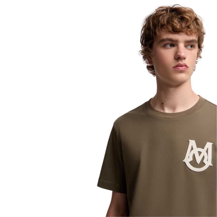 T-shirt col rond MONCLER jersey coton écru logo monogramme