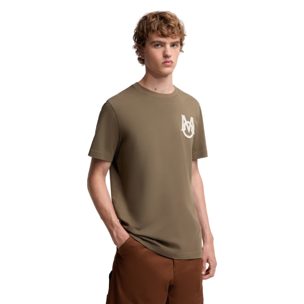 T-shirt col rond MONCLER jersey coton écru logo monogramme