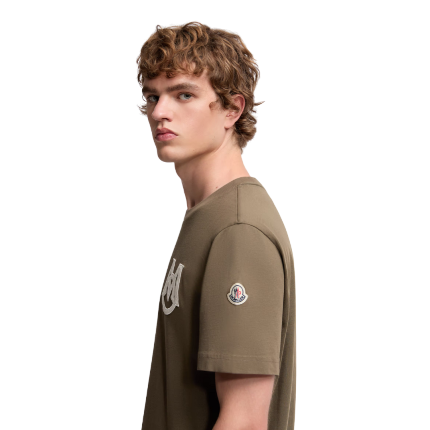 T-shirt col rond MONCLER jersey coton écru logo monogramme
