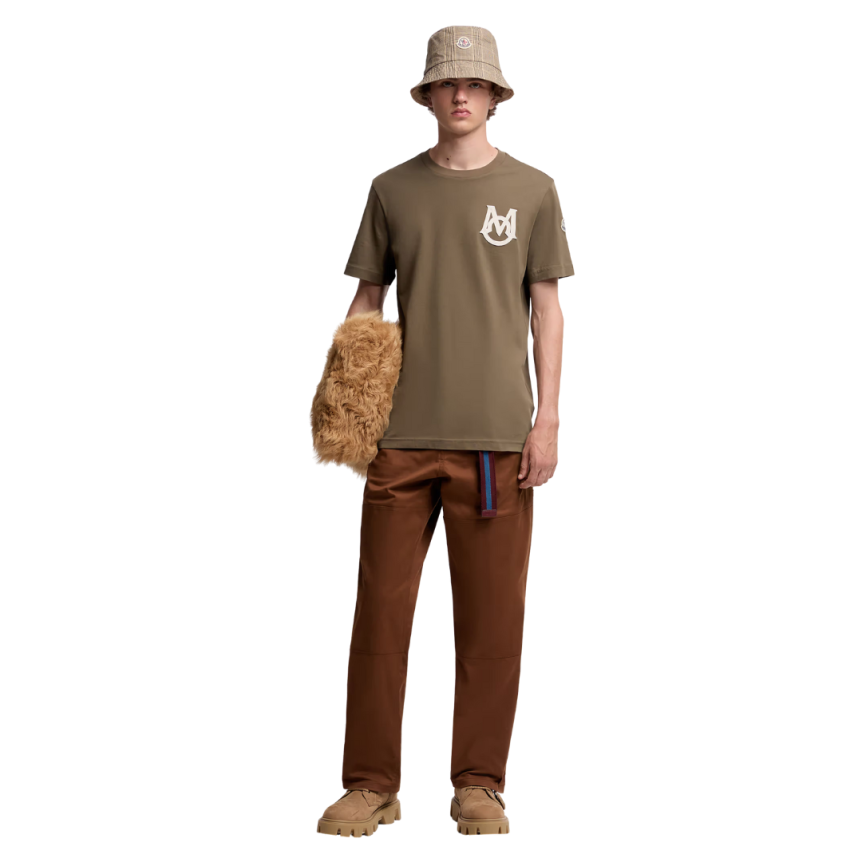 T-shirt col rond MONCLER jersey coton écru logo monogramme