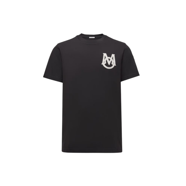 T-shirt col rond MONCLER jersey coton noir logo monogramme