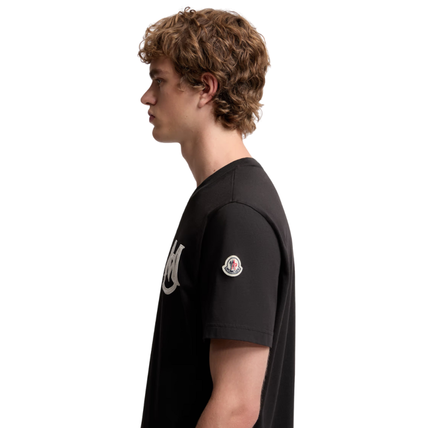 T-shirt col rond MONCLER jersey coton noir logo monogramme