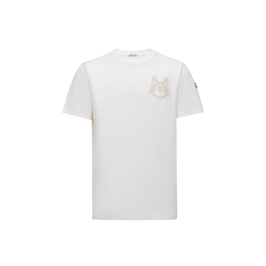 T-shirt col rond MONCLER jersey coton écru logo monogramme